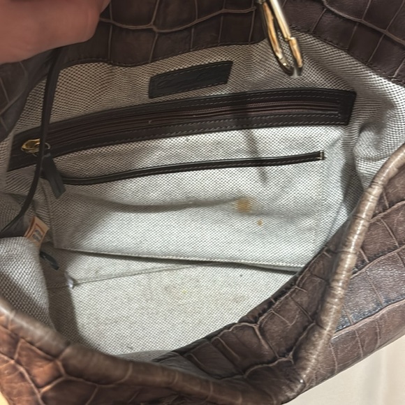 Dooney & Bourke Brown Croco Embossed Leather Logo Lock Hobo Bag with wristlet - Picture 9 of 12